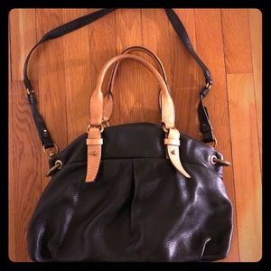 J Crew Tumbled Black Leather Convertible Purse